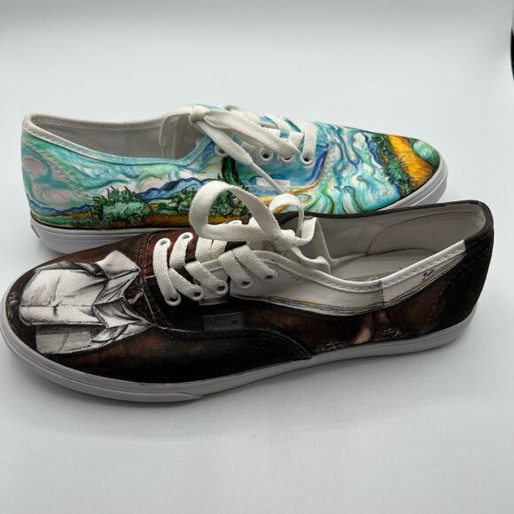 Vans Mens 6.5 Womens 8 Shoes Sneakers Blue Black Art Scenes Customized Skater - Picture 5 of 14